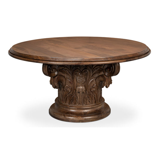 Sarreid - Hestia Carved Round Dining Table - Brown - Transitional