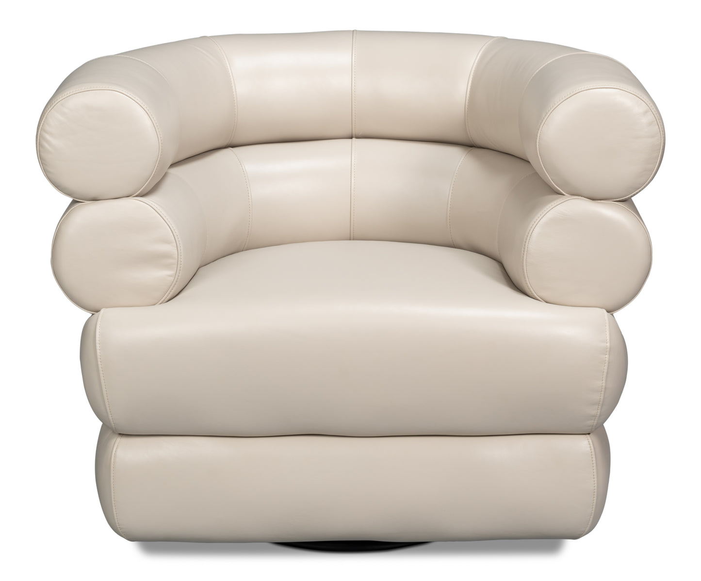 Sarreid - Rondo Leather Swivel Chair  White - White - Contemporary