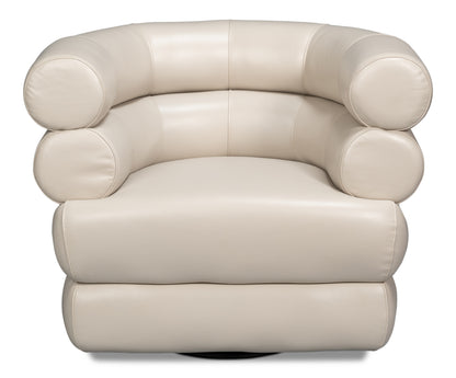Sarreid - Rondo Leather Swivel Chair  White - White - Contemporary