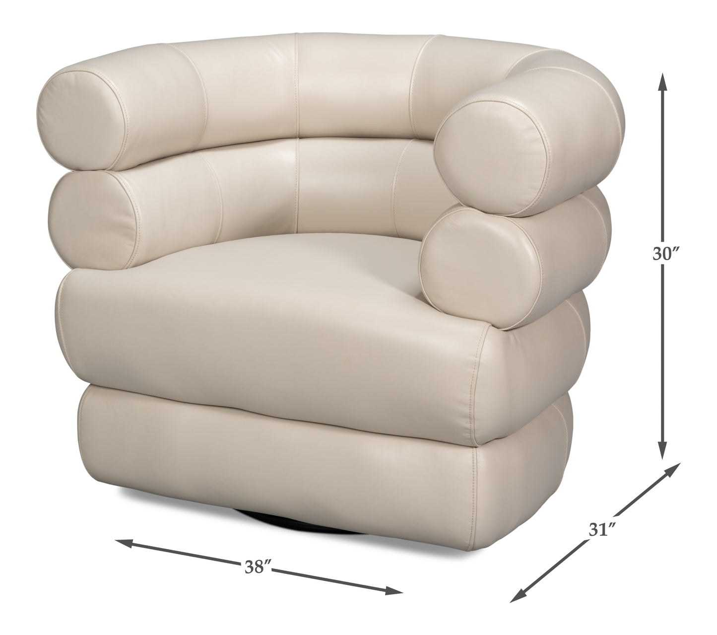 Sarreid - Rondo Leather Swivel Chair  White - White - Contemporary