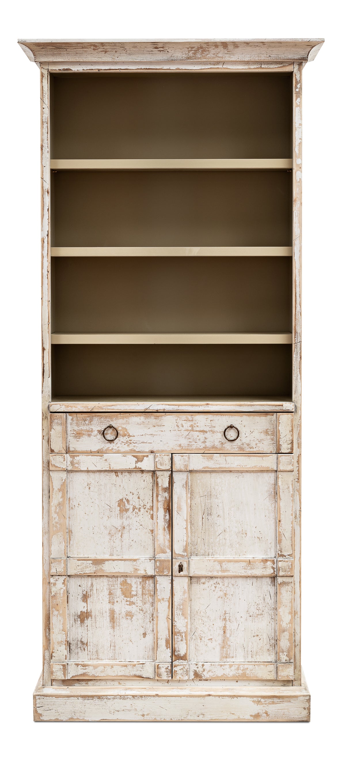 Sarreid - Bookcase With Doors  Disrupted White - White - Transitional
