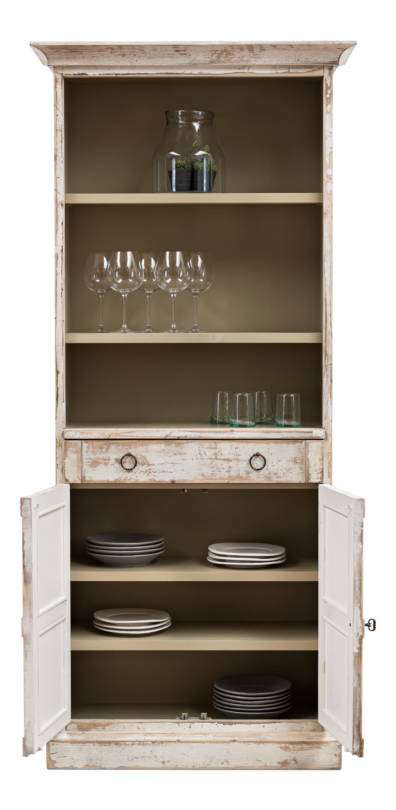 Sarreid - Bookcase With Doors  Disrupted White - White - Transitional