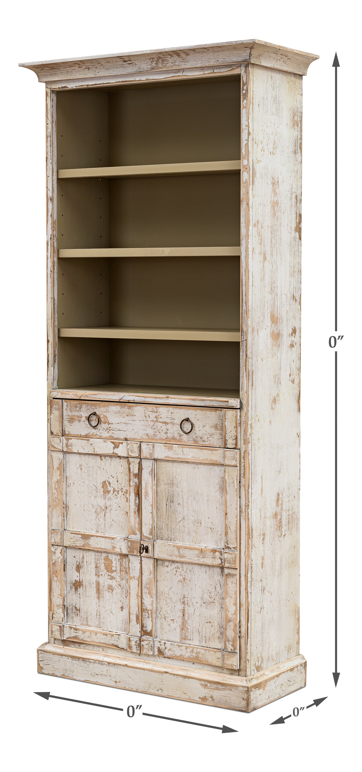 Sarreid - Bookcase With Doors  Disrupted White - White - Transitional