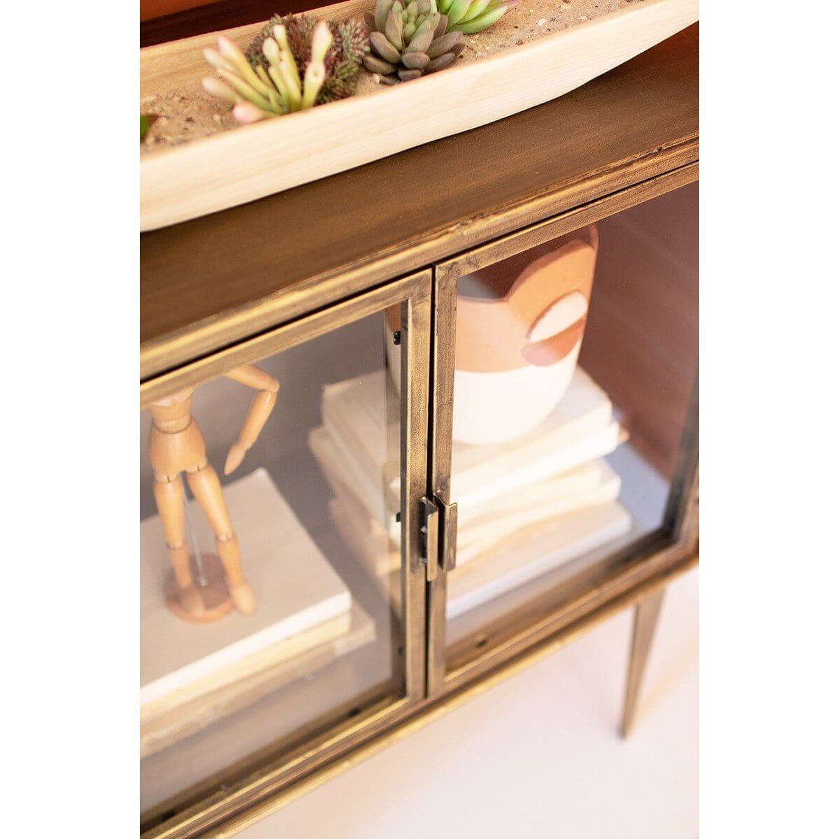 Kalalou - Antique Brass And Glass Two Door Cabinet - CLL2547 - Kalalou - $517.95