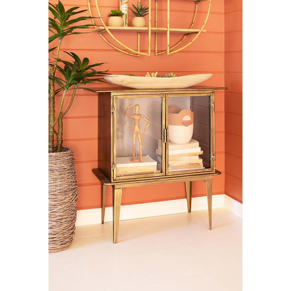 Kalalou - Antique Brass And Glass Two Door Cabinet - CLL2547 - Kalalou - $517.95