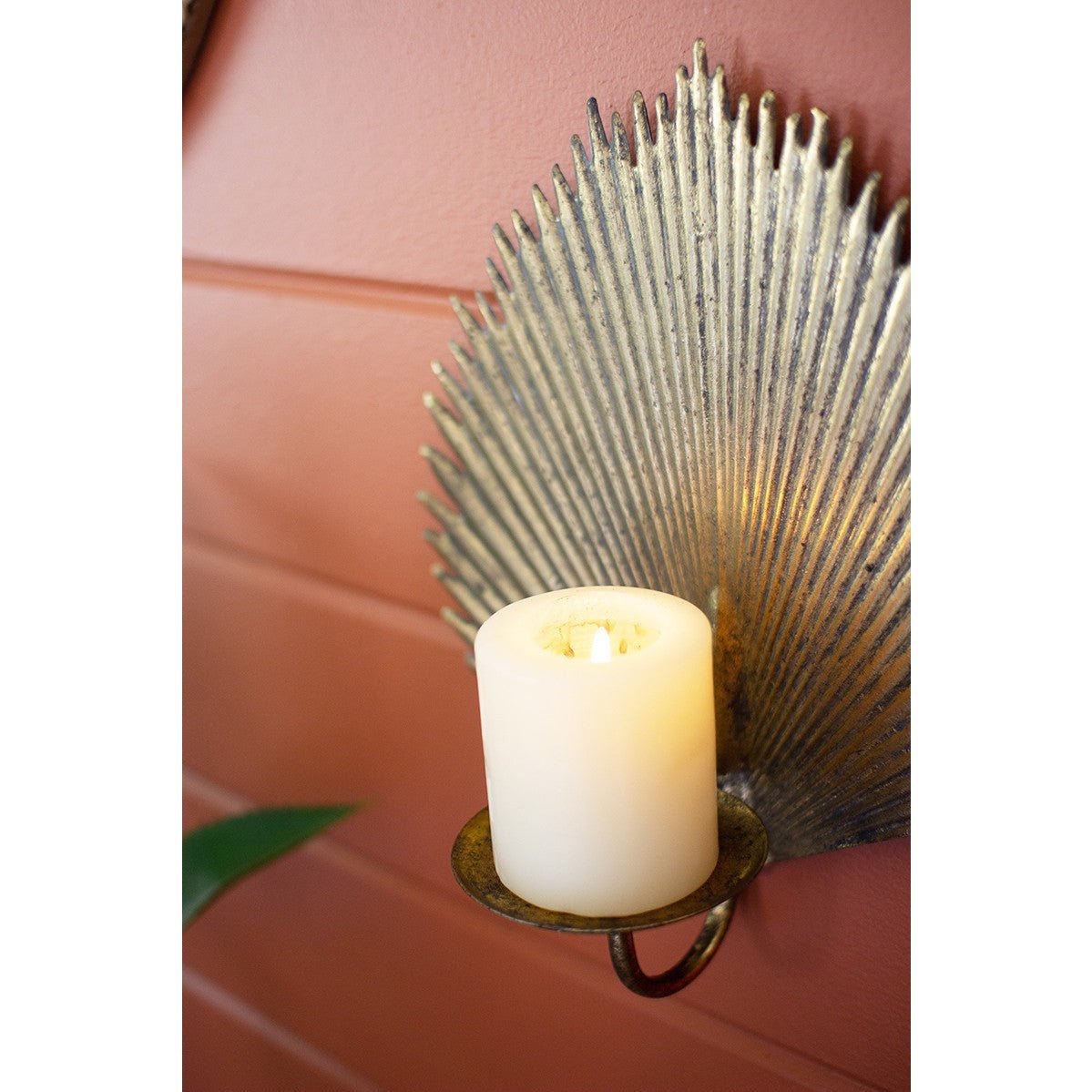 Kalalou - ANTIQUE BRASS PALM LEAF CANDLE SCONCE - CLL2556 - CLL2556 - Kalalou - $46.00