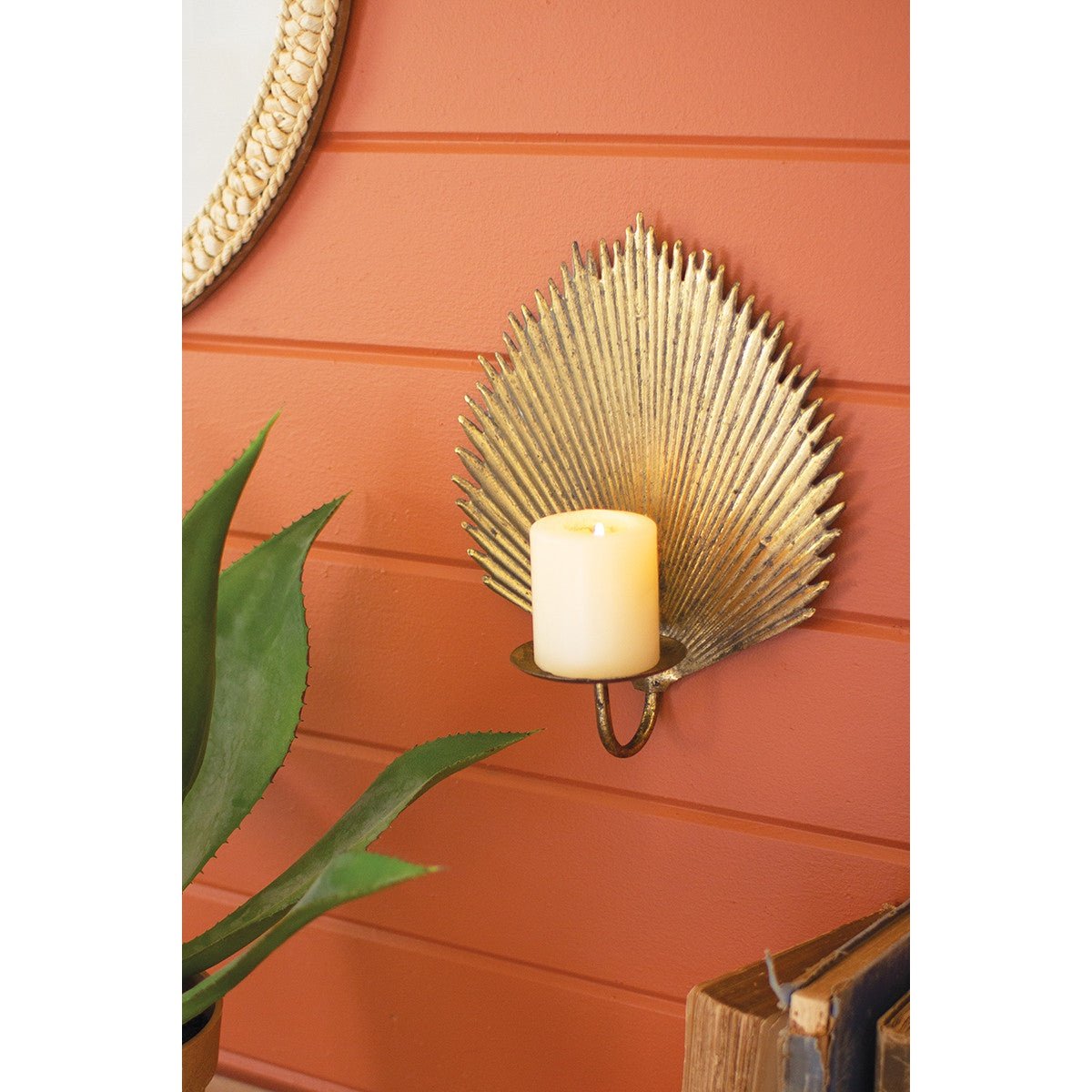 Kalalou - ANTIQUE BRASS PALM LEAF CANDLE SCONCE - CLL2556 - CLL2556 - Kalalou - $46.00