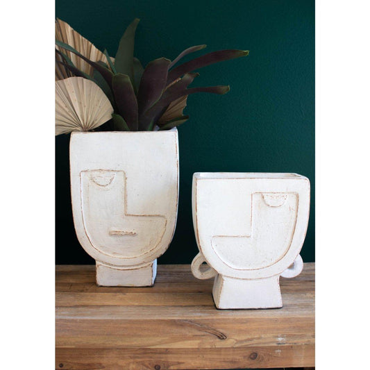 Kalalou - ANTIQUE WHITE TERRACOTTA FACE VASE 14" T - DEL1034 - DEL1034 - Kalalou - $109.95