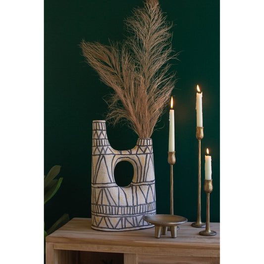 Kalalou - BLACK AND WHITE DOUBLE CHIMNEY TERRACOTTA VESSEL - DEL1008 - DEL1008 - Kalalou - $97.95