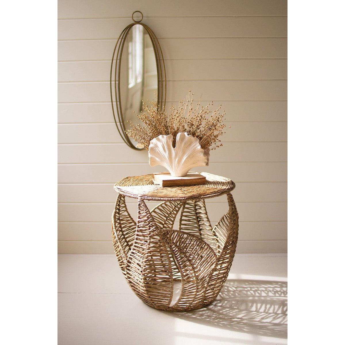 Kalalou - Fern Detail Seagrass Side Table - A6318 - Kalalou - $466.00