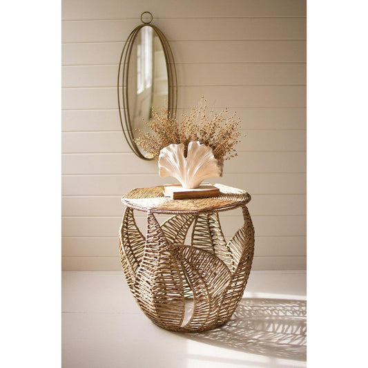 Kalalou - Fern Detail Seagrass Side Table - A6318 - Kalalou - $466.00