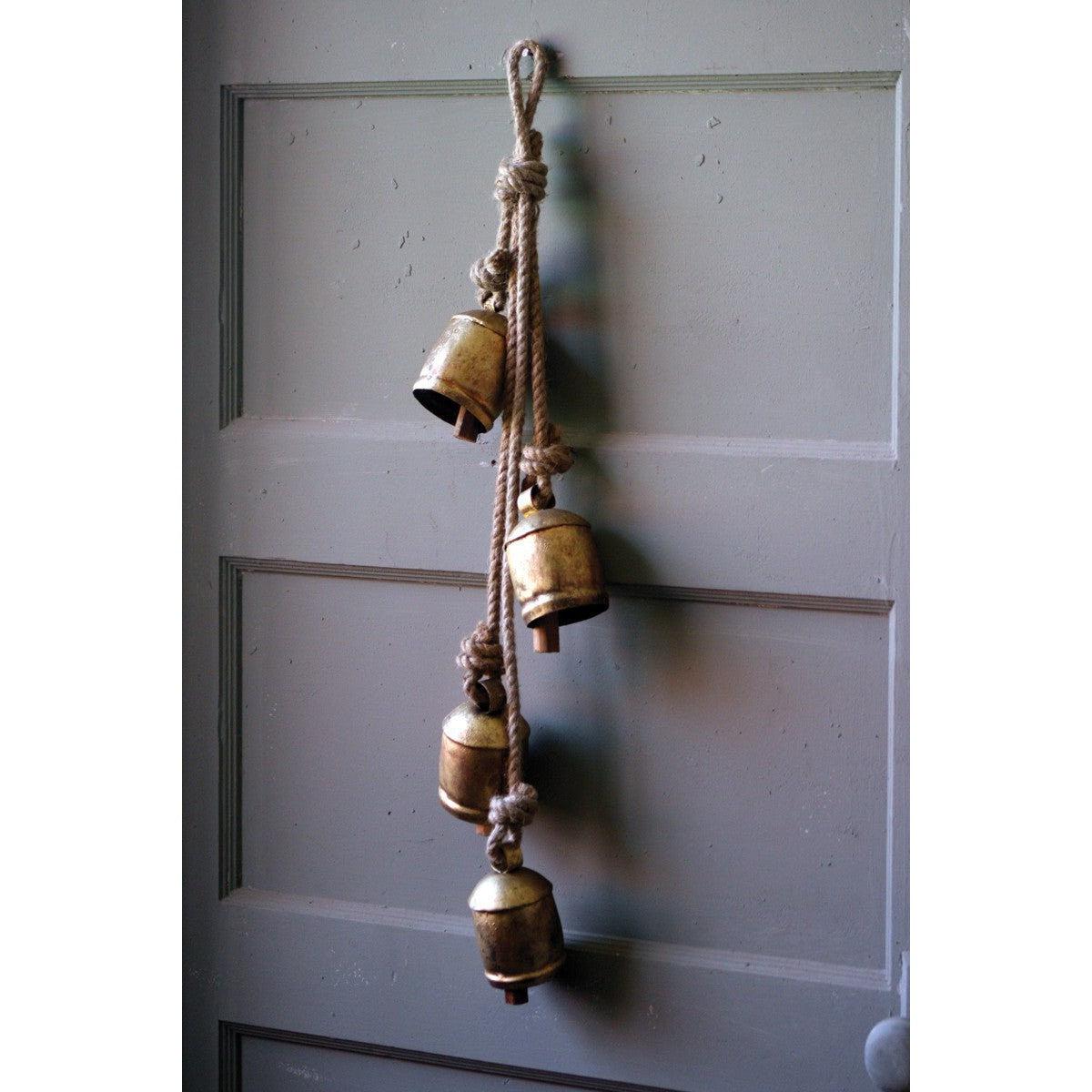 Kalalou four rustic iron hanging bells with rope - NKC3786 - NKC3786 - Kalalou - $57.95
