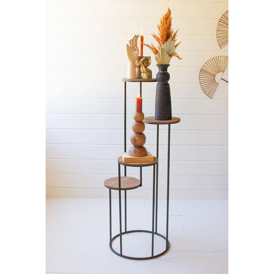 Kalalou - Four Tiered Wood And Metal Round Display - CHW1335 - Kalalou - $157.95
