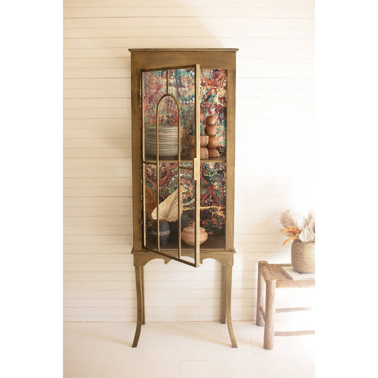 Kalalou - Gold Metal And Glass Cabinet With Colorful Print Back - CLL2645 - Kalalou - $1297.95