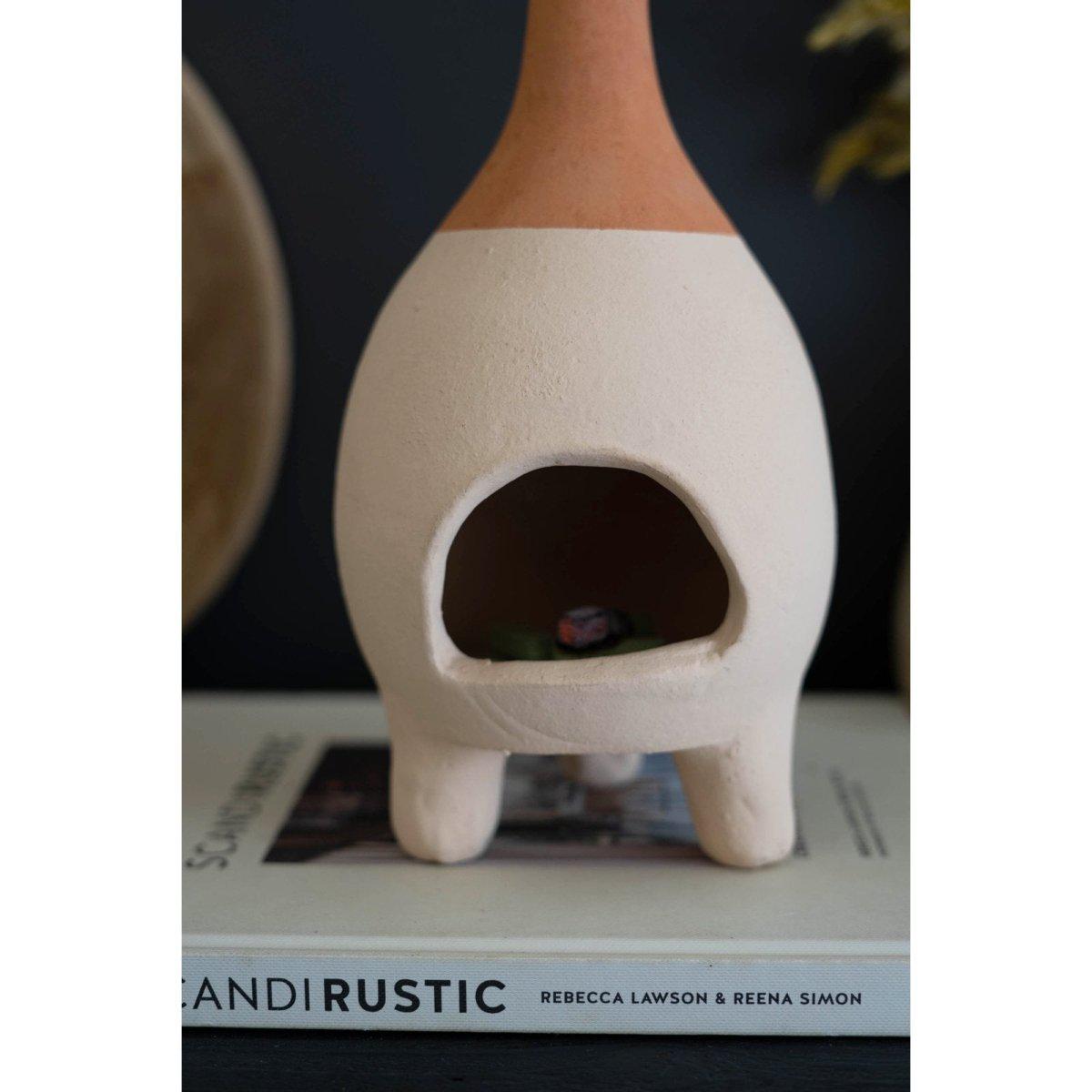 Kalalou - IVORY-DIPPED TABLETOP CLAY CHIMINEA INSENSE BURNER - H4264 - H4264 - Kalalou - $70.88