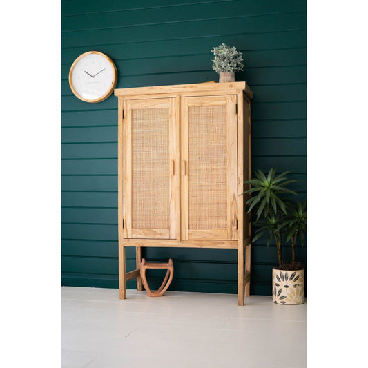 Kalalou - Large Two Door Wooden Cabinet With Woven Cane Detail - DAM1008 - Kalalou - $797.95