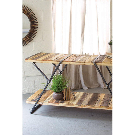 Kalalou - Reclaimed Wood Two Tiered Display Table W Folding Iron Base - F5002 - Kalalou - $588.00