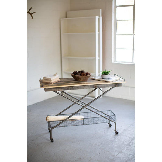Kalalou - Recycled Wood Console Table W Metal Base Basket Casters - CQ7396 - Kalalou - $397.95
