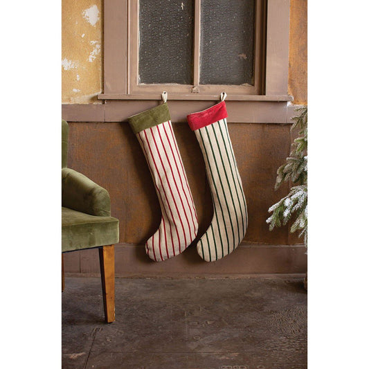 Kalalou set of 2 giant striped christmas stockings w velvet collar - NRV2168 - NRV2168 - Kalalou - $57.95