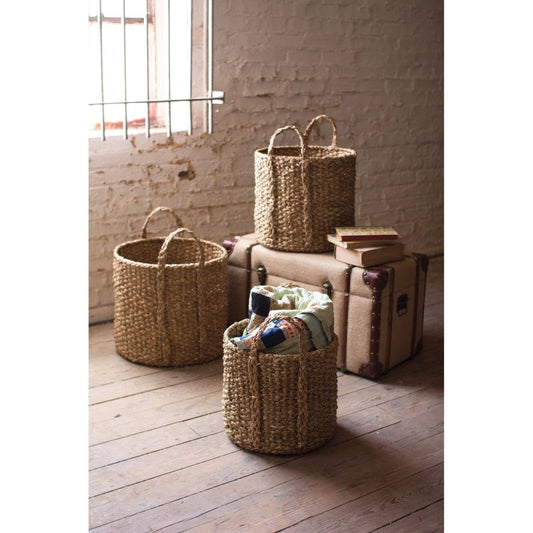 Kalalou - SET OF 3 ROUND BRAIDED SEAGRASS STORAGE BASKETS W HANDLES - PCGM2121 - PCGM2121 - Kalalou - $237.95