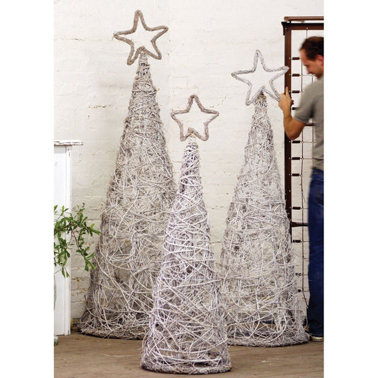 Kalalou set of 3 whitewash giant iron twig topiaries w star finials - A07316 - A07316 - Kalalou - $397.95