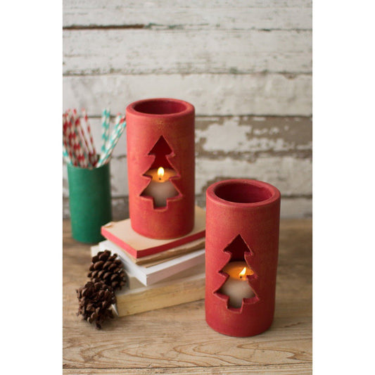 Kalalou Set of 6 red clay christmas tree luminary - H3641 - H3641 - Kalalou - $131.95