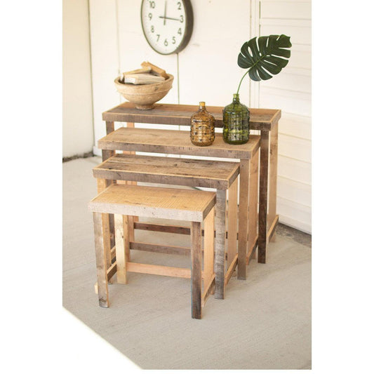 Kalalou - Set Of Four Rustic Recycled Wood Console Display Tables - CLNR1012 - Kalalou - $488.00