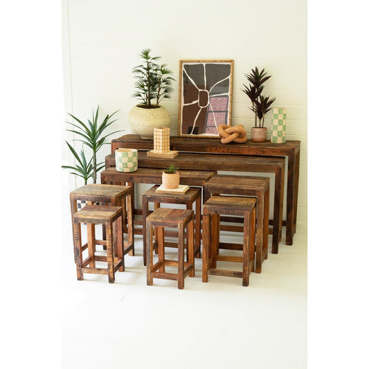Kalalou - Set Of Nine Recycled Wood Display Tables - NMCC1333 - Kalalou - $1597.95
