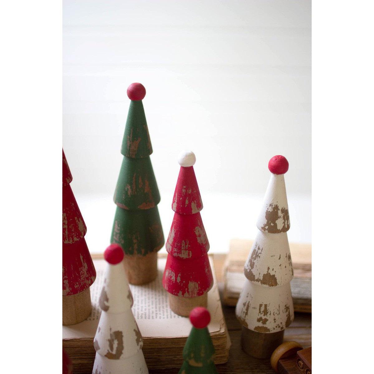 Kalalou set of nine turned wood painted christmas trees - CMN1571 - CMN1571 - Kalalou - $97.95