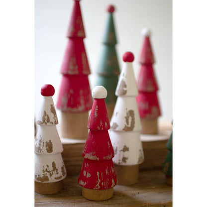 Kalalou set of nine turned wood painted christmas trees - CMN1571 - CMN1571 - Kalalou - $97.95