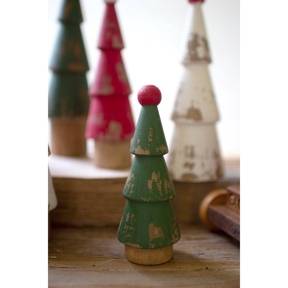 Kalalou set of nine turned wood painted christmas trees - CMN1571 - CMN1571 - Kalalou - $97.95