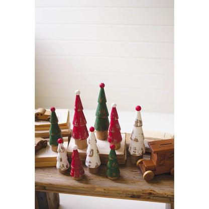 Kalalou set of nine turned wood painted christmas trees - CMN1571 - CMN1571 - Kalalou - $97.95