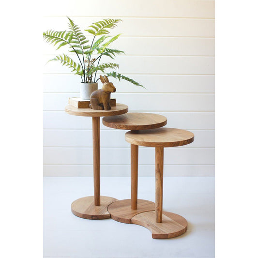 Kalalou - Set Of Three Acacia Wood Round Side Tables - NLAR1001 - Kalalou - $257.95