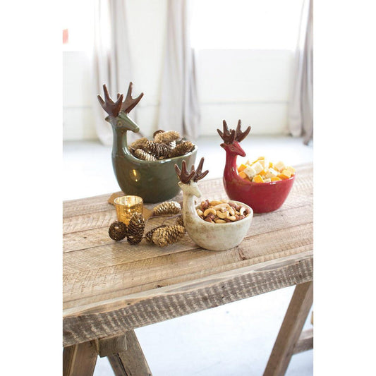 Kalalou set of three ceramic deer bowls-one each color - CDV1655 - CDV1655 - Kalalou - $137.95