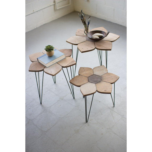 Kalalou - Set Of Three Flower Side Tables With Wooden Tops - CHW1010 - Kalalou - $297.95