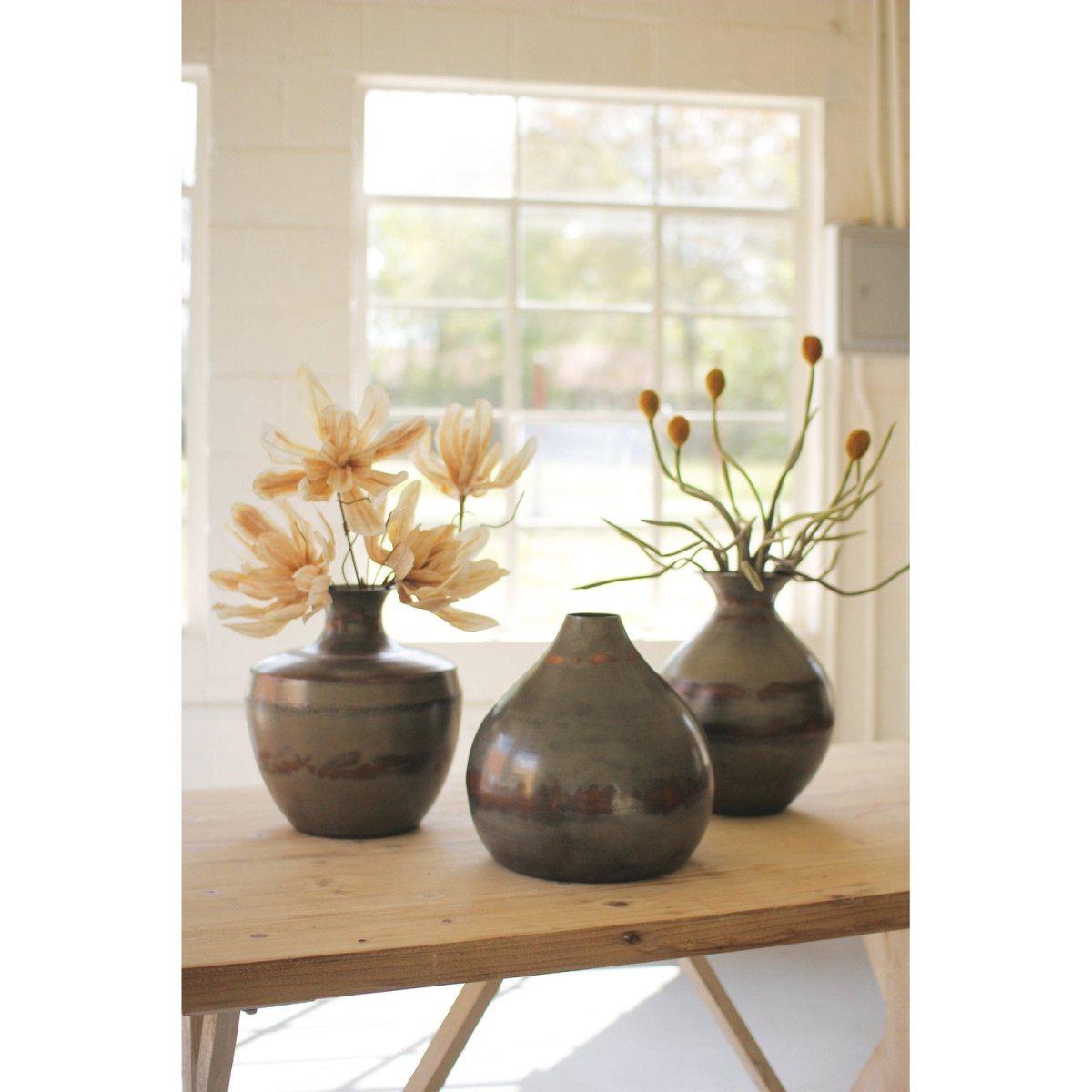Kalalou - SET OF THREE RAW METAL VASES WITH COPPER DETAIL - NDE1283 - NDE1283 - Kalalou - $257.95