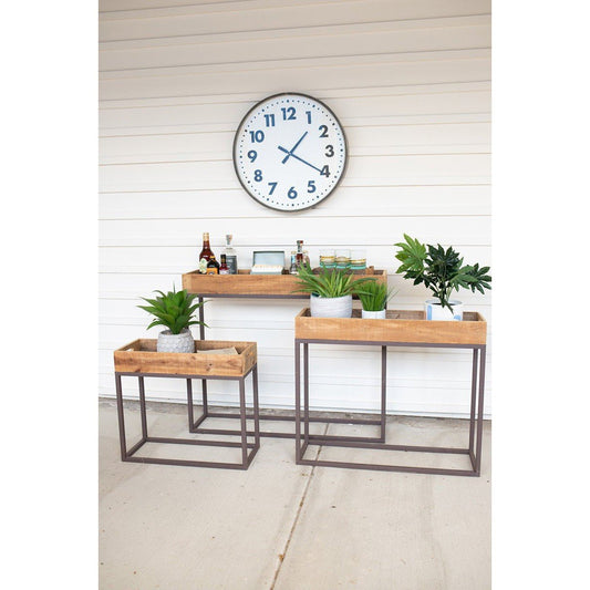 Kalalou - Set Of Three Rustic Recycled Wood Console Trays On Metal Bases - CCHA1006 - Kalalou - $197.95