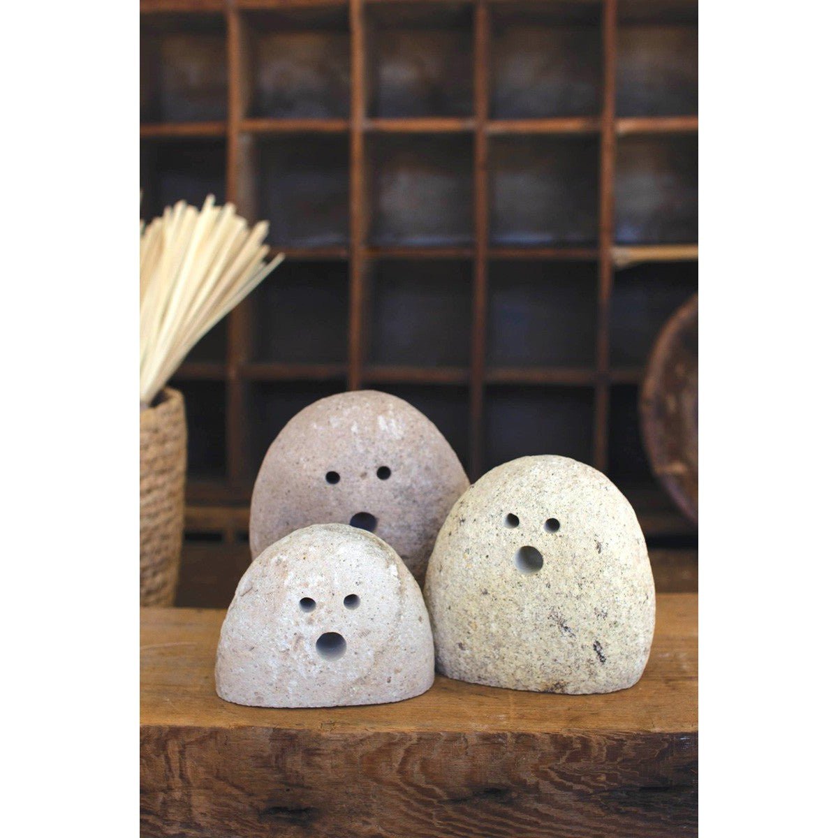 Kalalou set of three tabletop river rock ghosts - H4261 - H4261 - Kalalou - $47.95