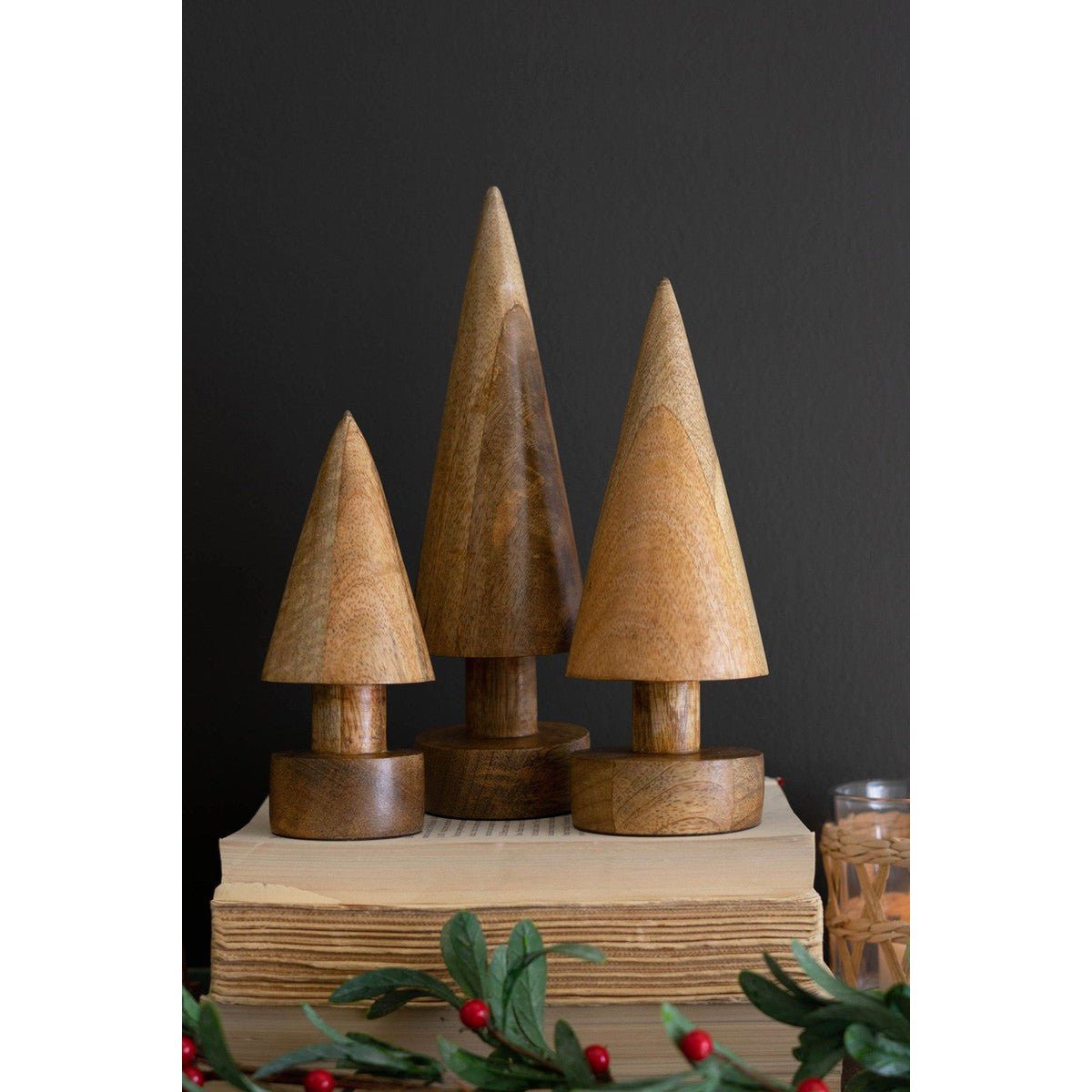 Kalalou set of three turned wooden christmas trees - NGLC1034 - NGLC1034 - Kalalou - $57.95