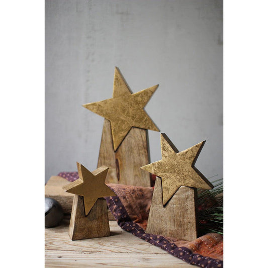 Kalalou set of three wooden star on base - NNV1008 - NNV1008 - Kalalou - $77.95