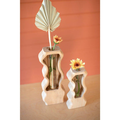 Kalalou - SET OF TWO CARVED WOOD AND GLASS BUD VASES (MIN 2) - CEPC1130X - CEPC1130X - Kalalou - $47.95