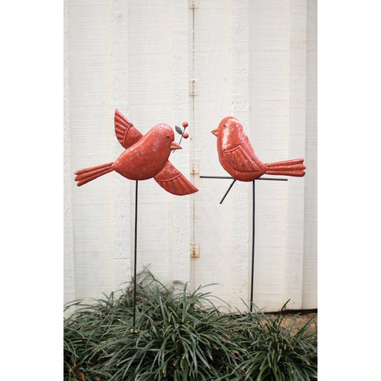 Kalalou set of two hand-hammered red bird yard stakes - A6337 - A6337 - Kalalou - $77.95