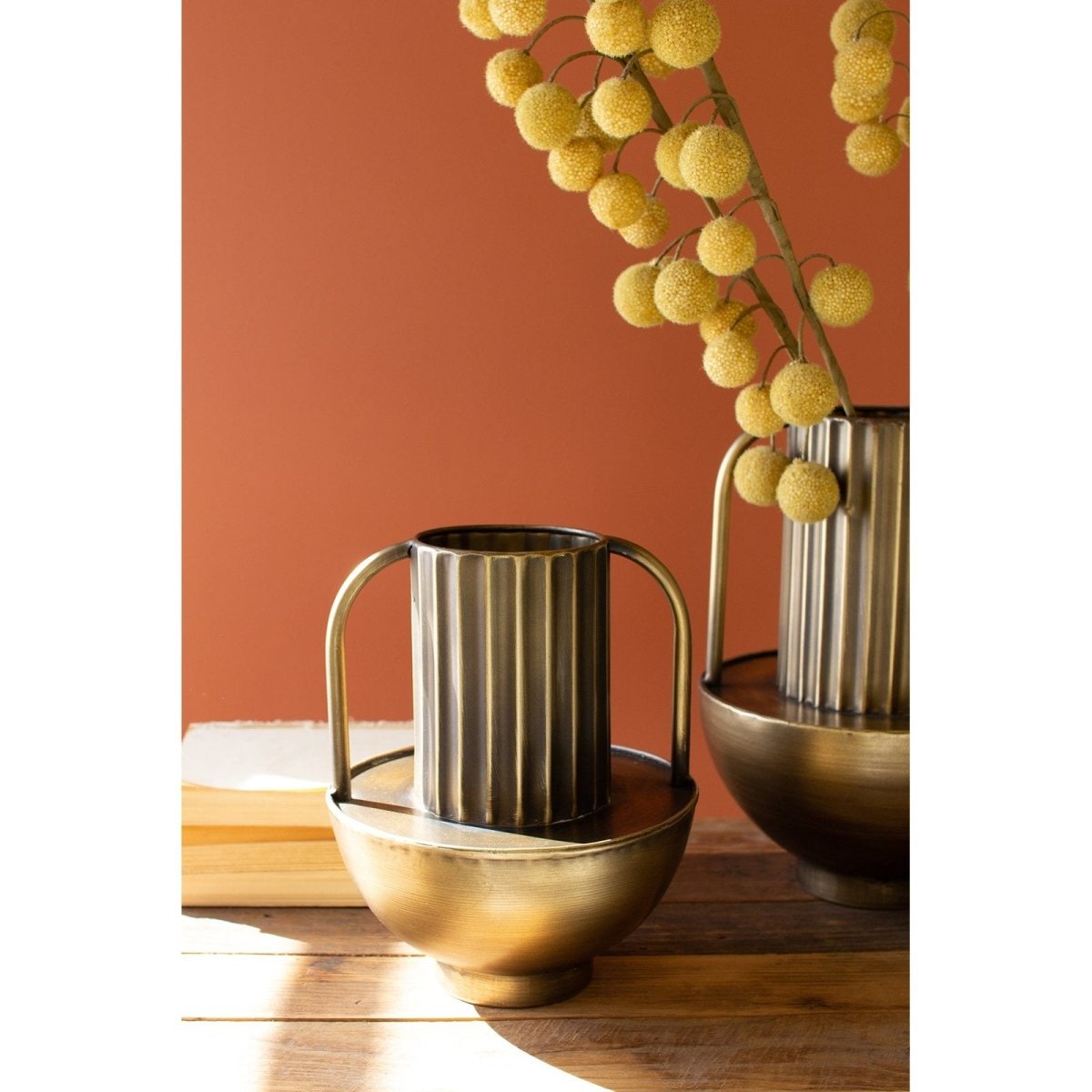 Kalalou - SET OF TWO METAL ANTIQUE BRASS VASES WITH HANDLES - CBB1125 - CBB1125 - Kalalou - $97.95