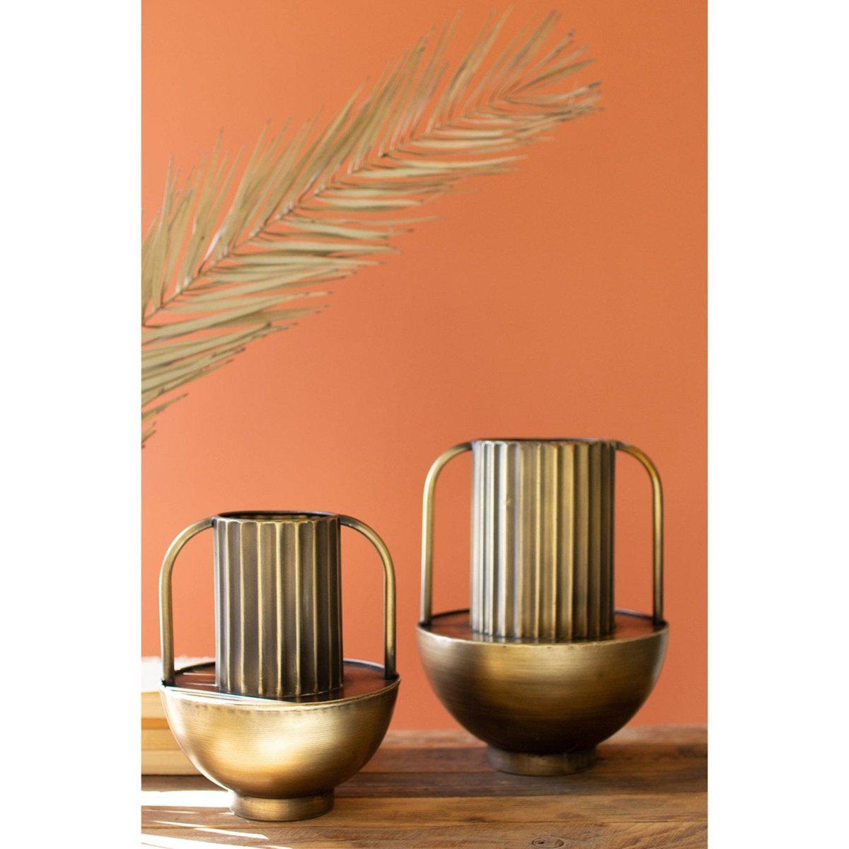 Kalalou - SET OF TWO METAL ANTIQUE BRASS VASES WITH HANDLES - CBB1125 - CBB1125 - Kalalou - $97.95