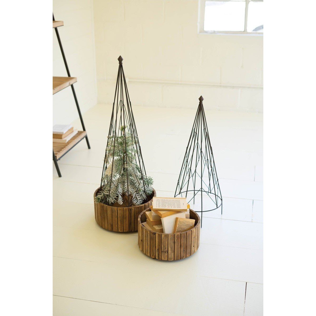 Kalalou set of two metal topiaries with recycled wood bases - CTNF1021 - CTNF1021 - Kalalou - $229.95