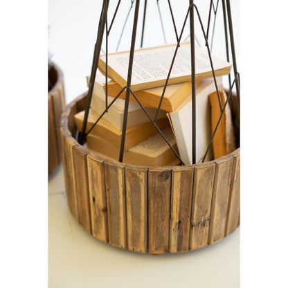 Kalalou set of two metal topiaries with recycled wood bases - CTNF1021 - CTNF1021 - Kalalou - $229.95