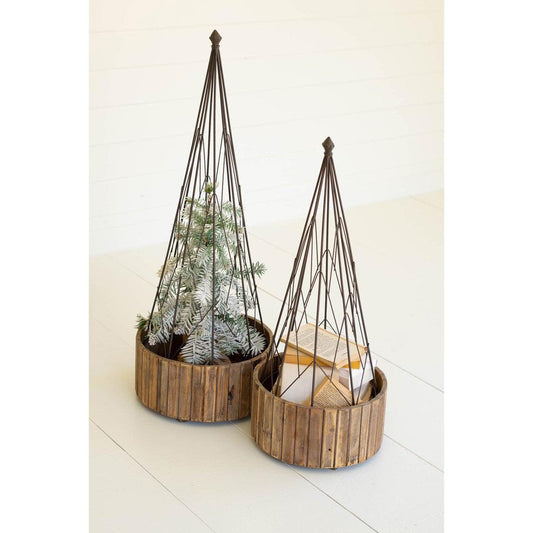 Kalalou set of two metal topiaries with recycled wood bases - CTNF1021 - CTNF1021 - Kalalou - $229.95