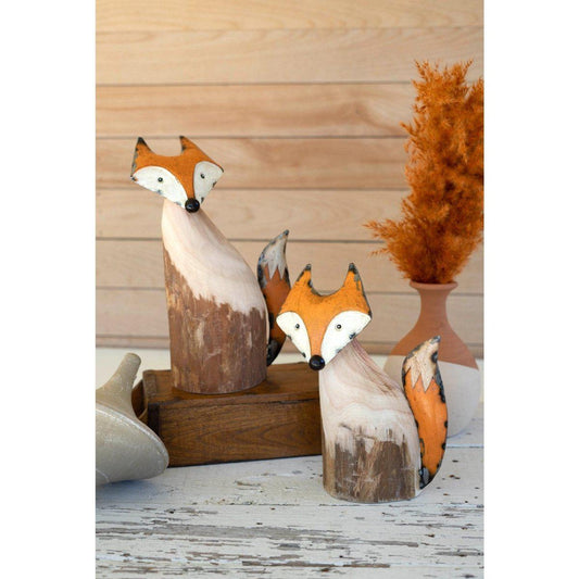 Kalalou - SET OF TWO RECYCLED WOOD AND IRON FOXES - NBA2440 - NBA2440 - Kalalou - $63.95