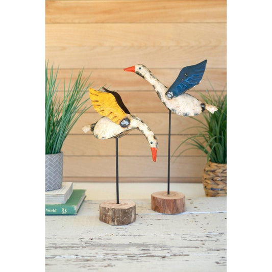 Kalalou - SET OF TWO RECYCLED WOOD AND IRON GEESE ON A STAND - NBA2446 - NBA2446 - Kalalou - $71.95