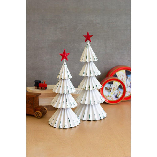 Kalalou set of two white painted metal christmas trees w red star - CMN1502 - CMN1502 - Kalalou - $57.95